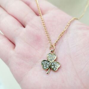 2/$20 Brand New Gold Tone Three Leaf Clover Rhinestone Necklace